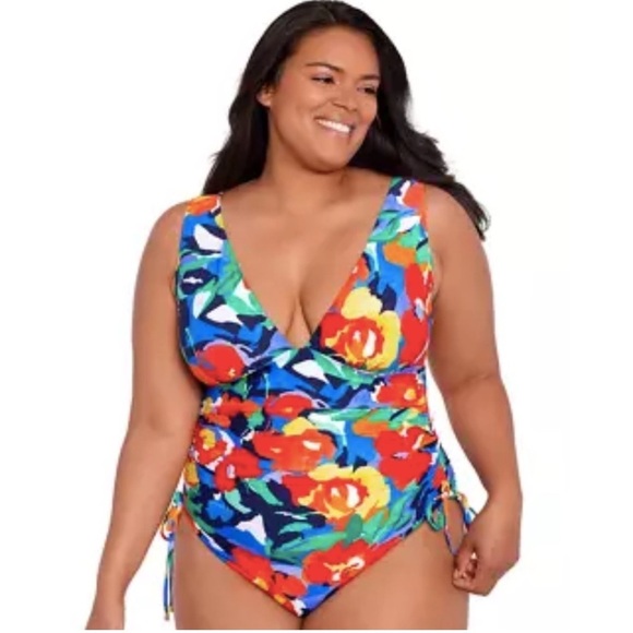 Ralph Lauren Floral Tropical One Piece Swimsuit Size 18W - Picture 1 of 7